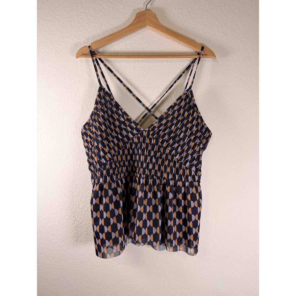 By Anthropologie Geometric Mesh Smocked Peplum Cami Top NWT Size XL